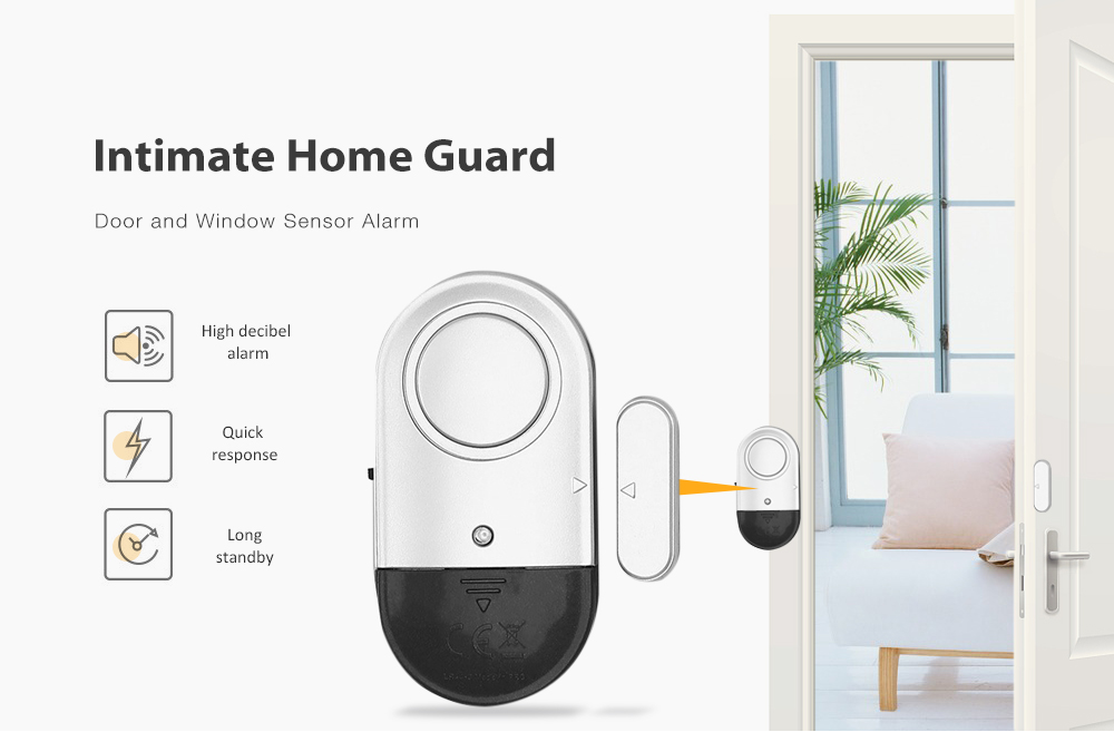 Home Magnetic Door Window Sensor Alarm- Silver